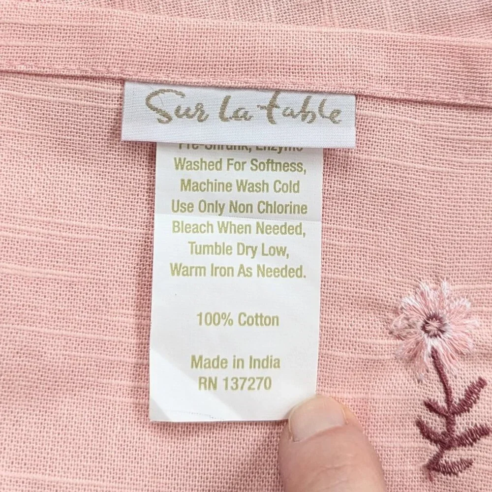 Sur La Table Girls Easter Bunny Apron Pink Floral Embroidered 7-10 Years Cotton